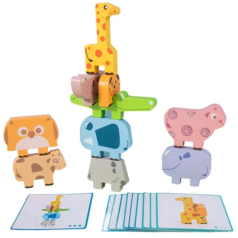 3D Puzzles Wooden Animal Stacking Blocks Toy Shape Matching Game Balance Fine Motor Training Montessori Educational Toddler Toys 231219