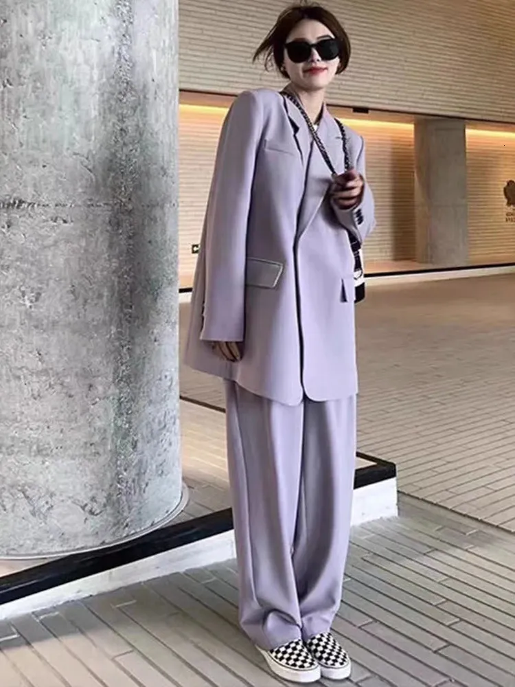Office Wear Women Blazer Suits Conjuntos de casacos calças de perna larga elegância Jaquetas de duas peças