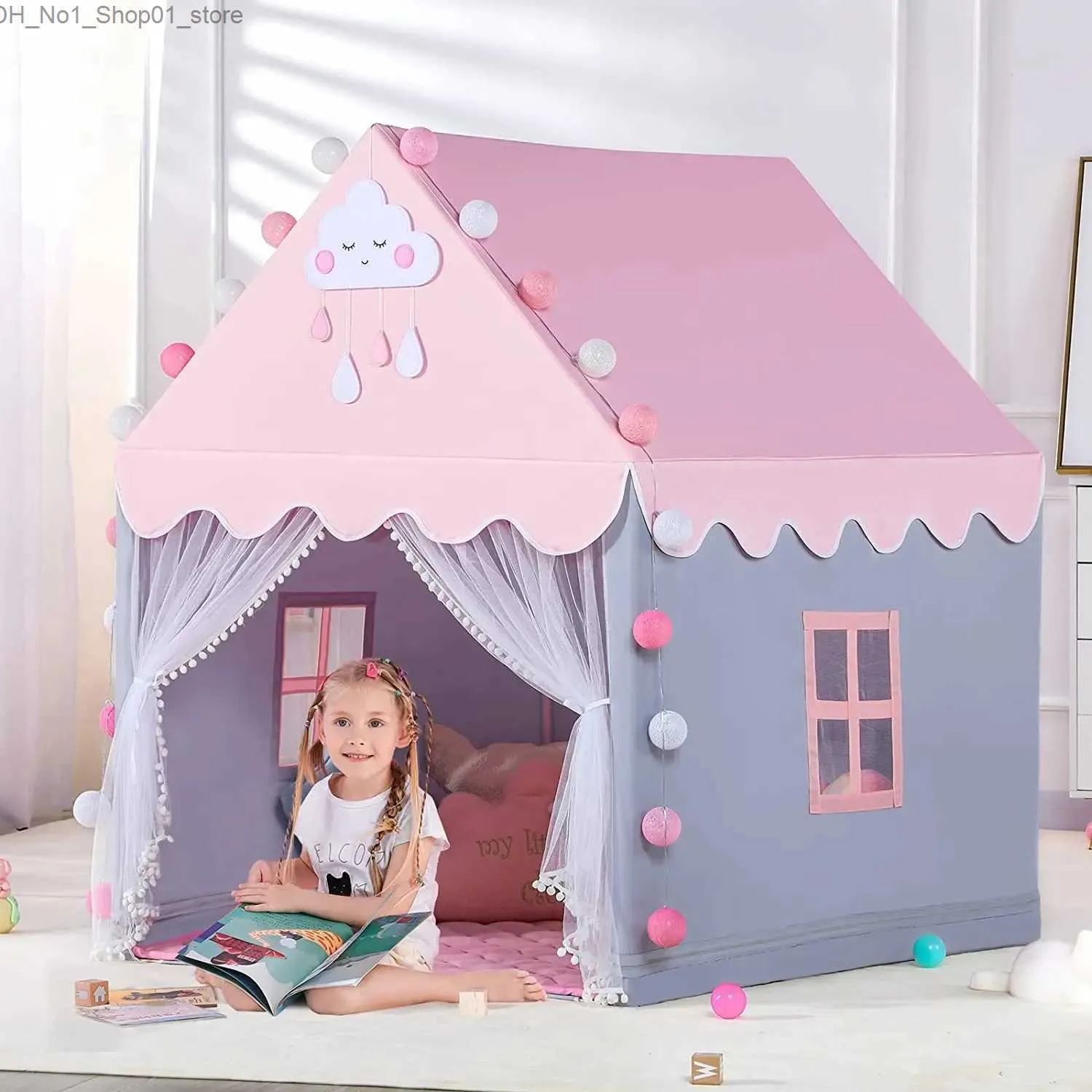 Torda de brinquedo crianças brinquedo de brinquedo de tamanho grande tenda de tenda dobrável garotas tipi bebê brincar de casa brinquedos garotas rosa princesa castelo decoração do presente q231220