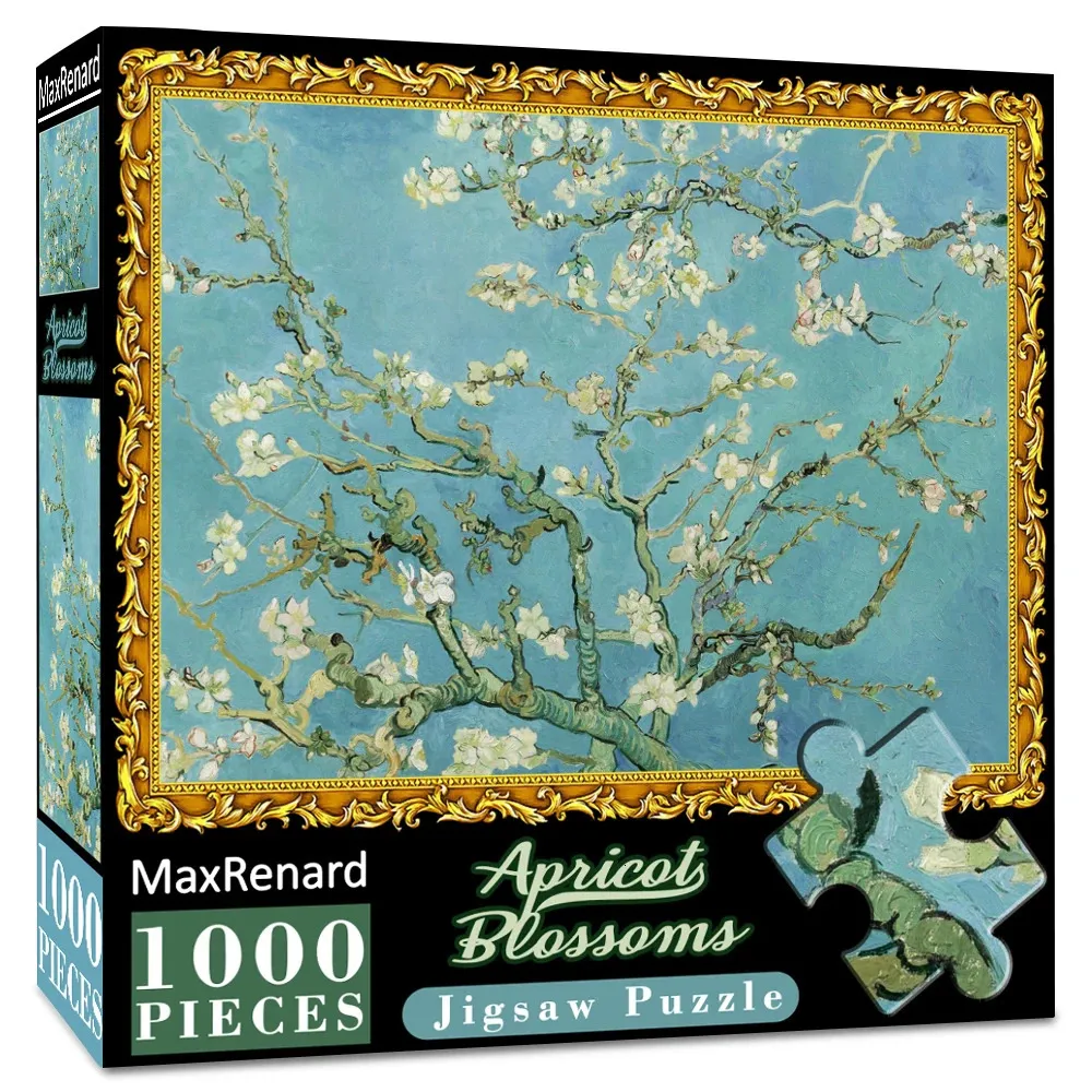 3D Puzzles Maxrenard Jigsaw Bulmaca 1000 adet Yetişkin Van Gogh Badem Çiçeği Çevre Dostu Kağıt Noel Hediye Oyuncak 231219