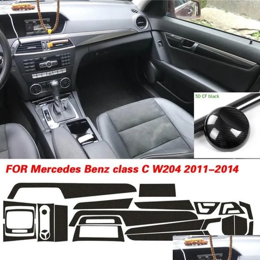 Bilklistermärken för Benz C -klass W204 20112014 Interiörens centrala kontrollpaneldörrhandtag 3D 5D kolfiberdekaler Styling4339o Drop Del Dhdqs