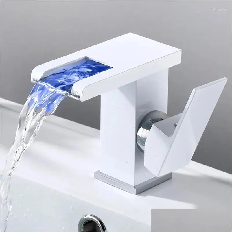 Grifos de lavabo de baño LED Mezclador Frío Lavotory Grifo Grifo y cambio de color Cuadrado Lavabo Gabinete Drop Entrega Hogar Jardín Ducha DH0HT