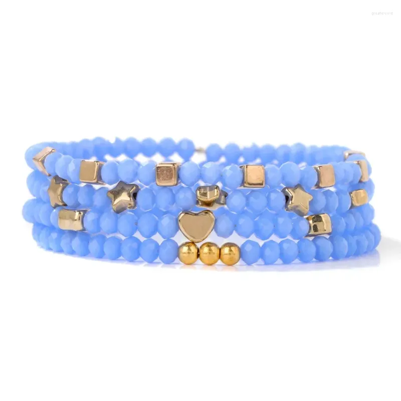 Brin bleu facettes cristal 4 pièces/lot couleur or étoile coeur carré rond perles bracelets porte-bonheur bijoux cadeaux femmes hommes