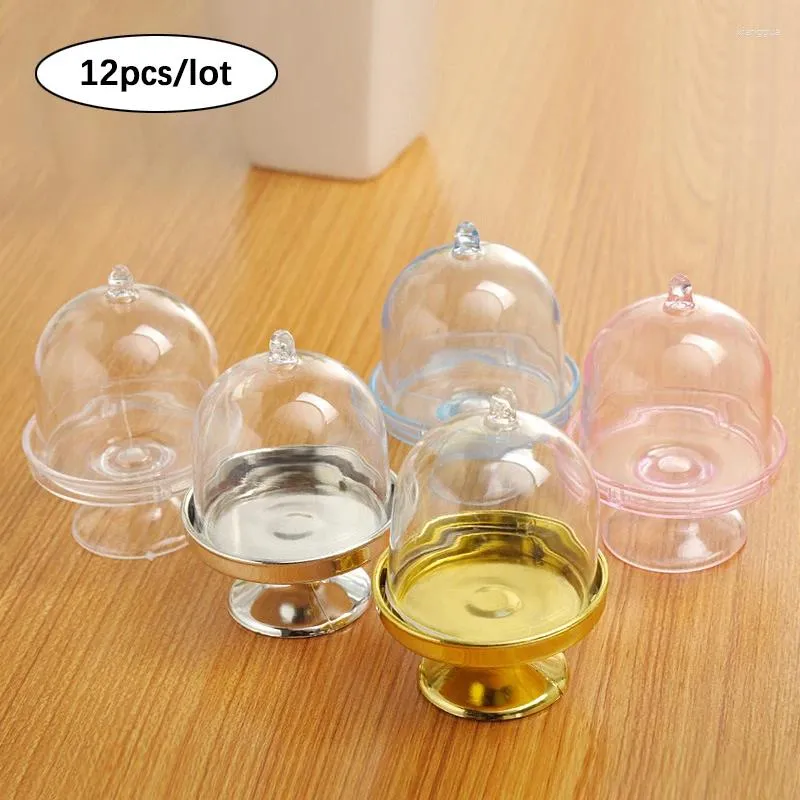 Gift Wrap 12pcs Mini Plastic Cupcake Stand With Lid Clear Small Cake Display For Chocolate Dessert Wedding Tea Party