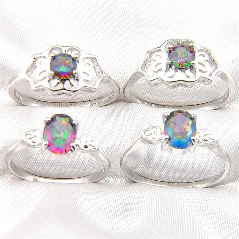 10 PCS RAINBOW MYSTIC TOPAZ GEMS 925 Sterling Silver Ring for Women's WeddingEngagemet Party Jewelry American Australia holi234l