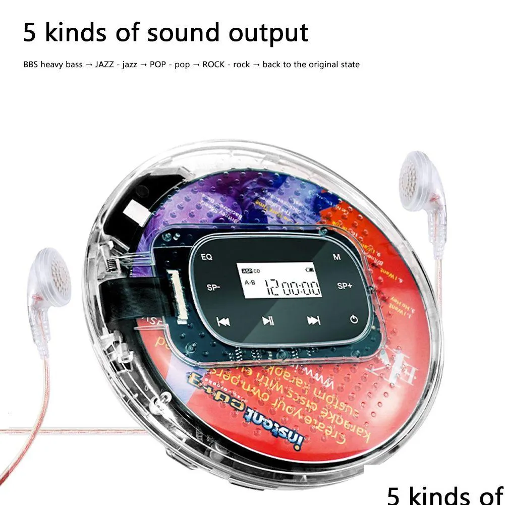 Lecteur CD Yrq90 avec casque filaire 35 mm Petit support de musique Carte TF Affichage numérique Bouton tactile Walkman 230829 Drop Delivery Ele Dhjdf