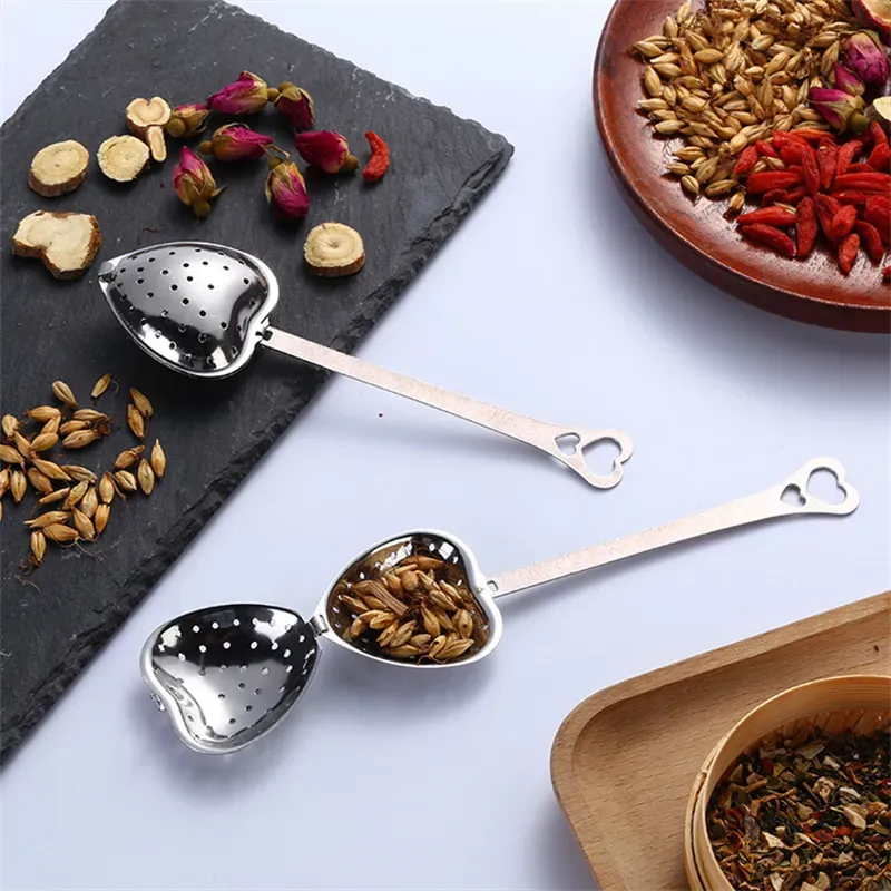 Heart Shaped Tea Infuser Stainless Steel Loose Herb Strainer with Long Handle/Chain Coffee & Tea Tools