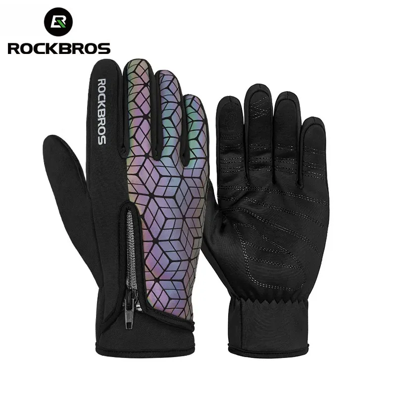 Rockbros Winter Bicycle Handschoenen aanraakscherm Thermische fleece klimmen skisch fietshandschoenen mannen vrouwen winddichte warme fietshandschoenen 231220