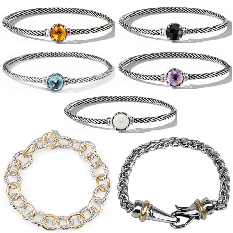 925 argent DY torsadé ouvert charme bracelets pour femmes hommes or diamants personnalisé rétro chaîne cubaine classique designer bijoux de fiançailles cadeau avec boîte