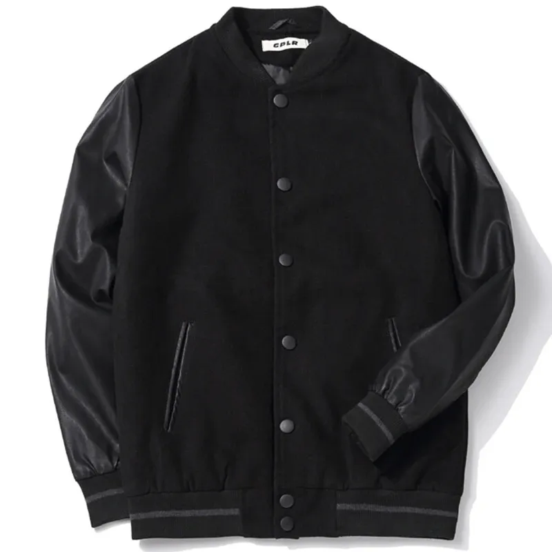 Men's Jackets VIANKANI School Team Uniform Men Black Leather Sleeves College Varsity Jacket Quilted Baseball Letterman Coat Plus Size S-6XL 231220