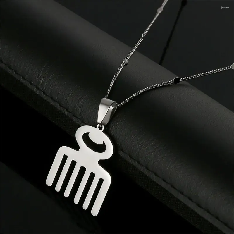 Pendant Necklaces Stainless Steel African Adinkra Symbol DUAFE Wooden Necklace Beauty Hygiene Comb Jewelry