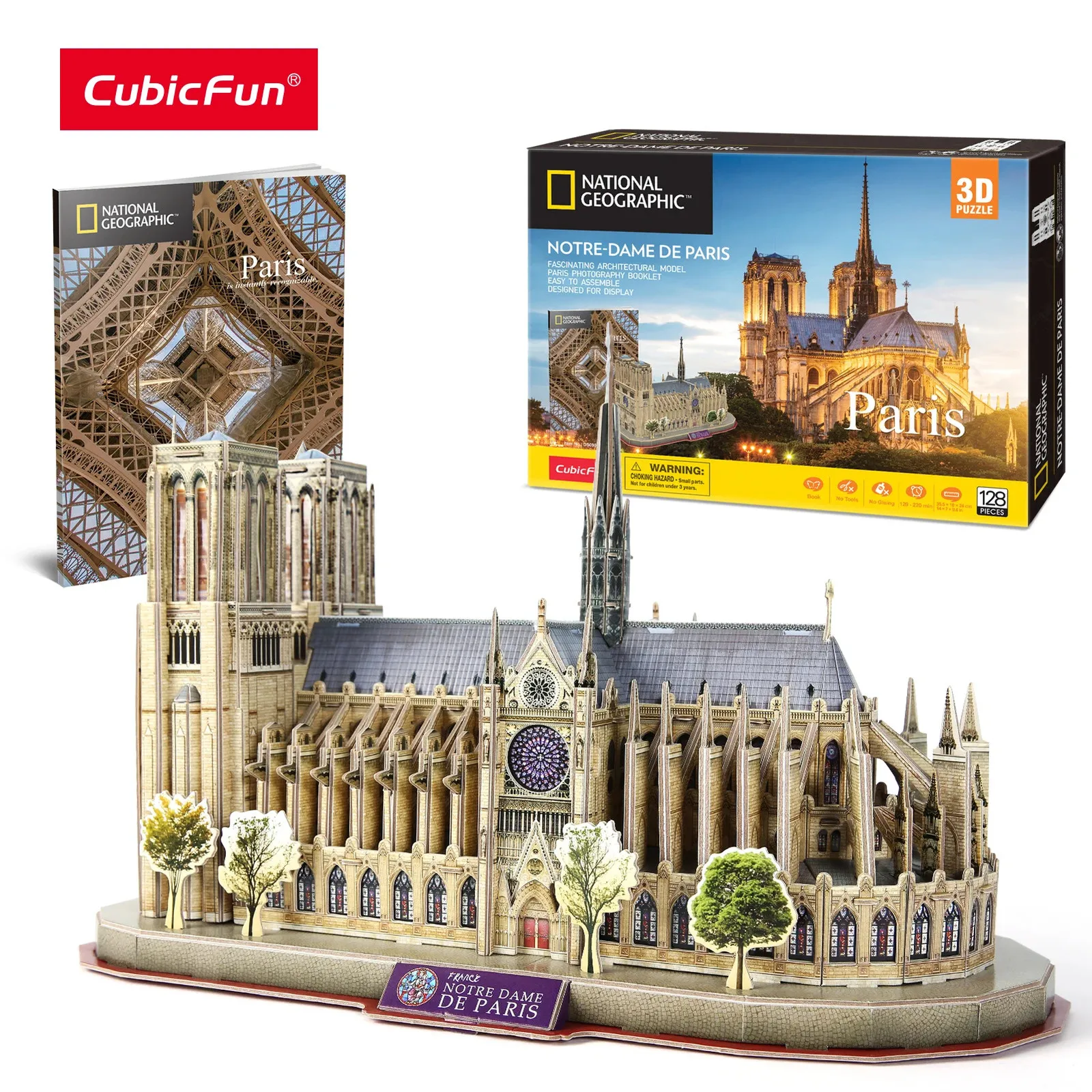 Puzzles 3D CubicFun Puzzle Notre Dame de Paris Kits de modèles 128 pièces Architecture de France Bâtiment de la Cathédrale Gothique Cadeaux pour Adultes Enfants 231219