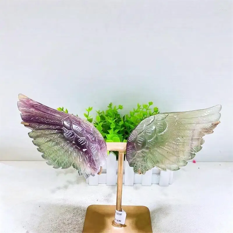 Decorative Figurines Large Size Natural Fluorite Wings Crystal Carving Healing Energy Stone Fashion Home Decoration Birthday Gift 1PCS