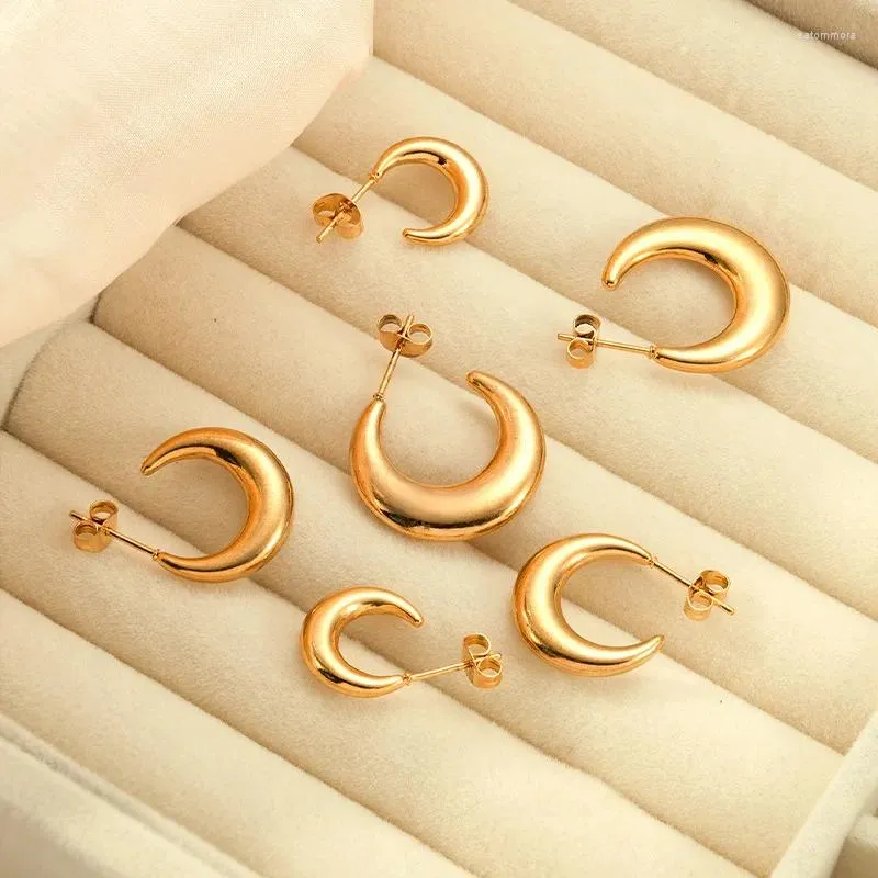 Hoop Earrings 3pair/set Vintage Stainless Steel C Shape For Women Gold Plated Rust Proof Smooth Ear Buckle Hoops Jewelry