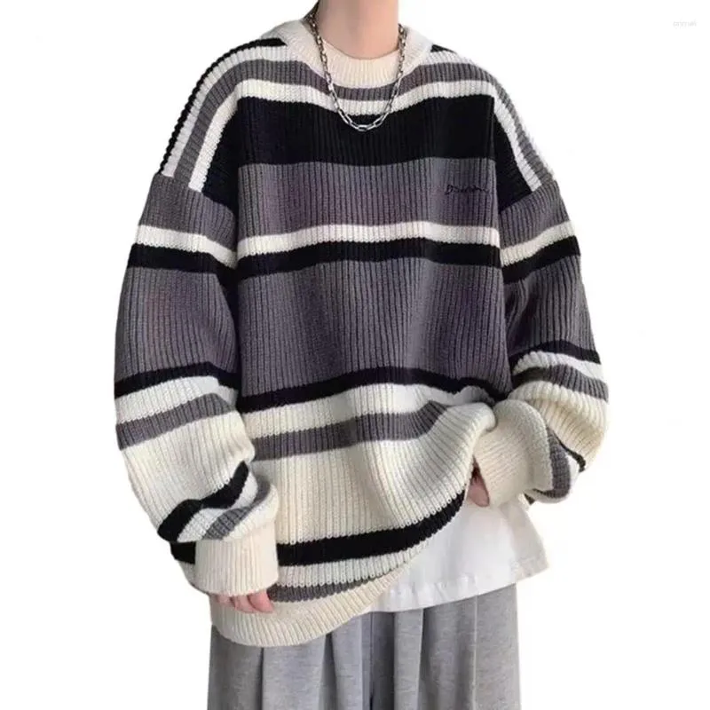 Herensweaters Heren kleurbloktrui Warme gebreide Japanse stijl Colorblock dikke trui met lange mouwen