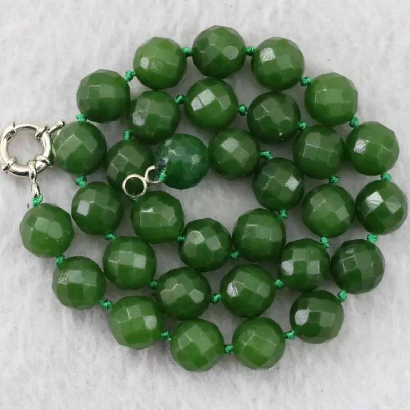 Chaînes Taiwan vert pierre naturelle calcédoine jades facettes rondes 8mm 10mm 12mm collier de chaîne de bijoux pour femmes 18 pouces B1021