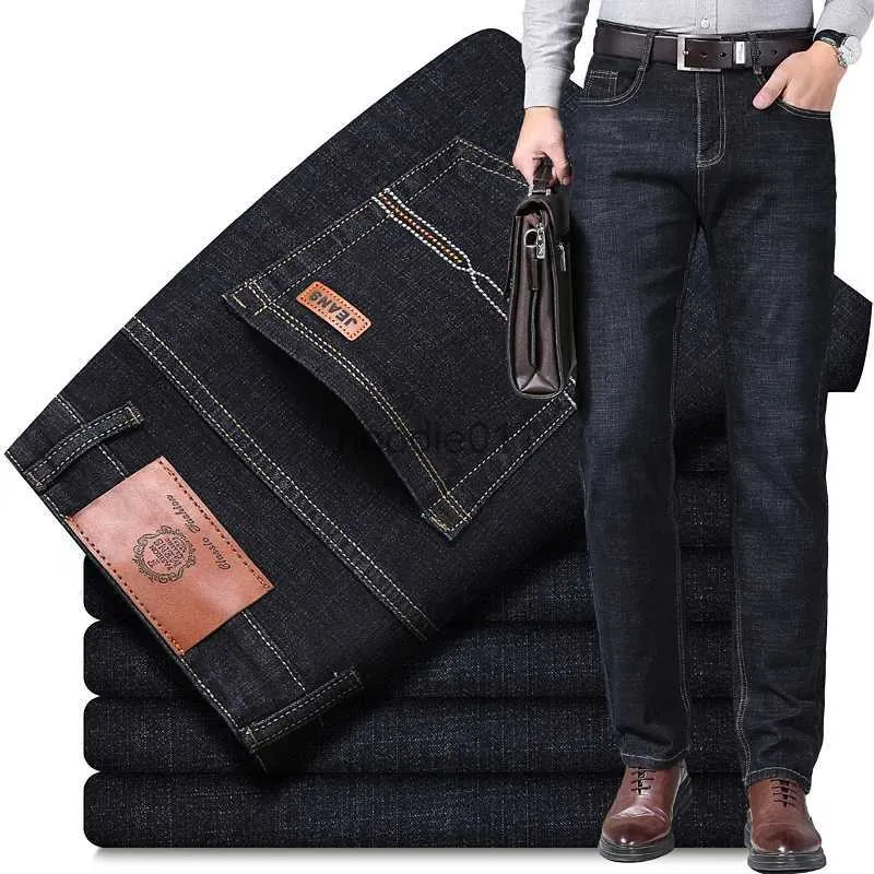 Men's Jeans 2023 New Men's Stretch Fit Jeans Busine Business Fashion Soft Denim Trousers Brand Pants Black Blue L231220