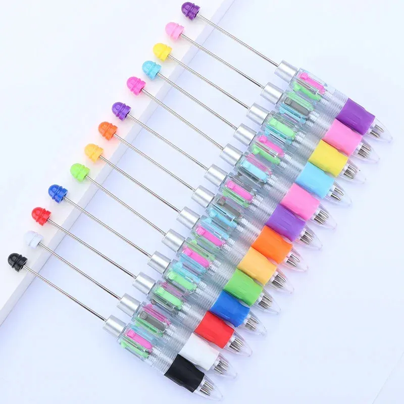 10pcs DIY FourColor Beaded Ballpoint Pen Cute Beadable Pens Cartoon 4 Color Retractable Rollerball Student School Gift 231220