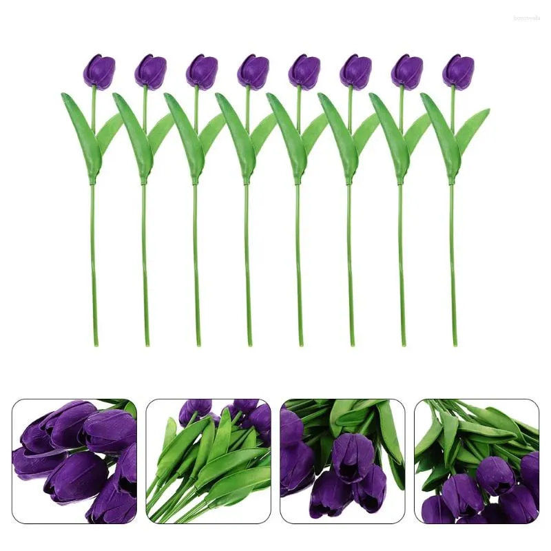 Dekorativa blommor 8 datorer simulering tulpan simulerade tulpaner bukett bröllop centerpiece falska växter dekor konstgjord blommor gren brud hem