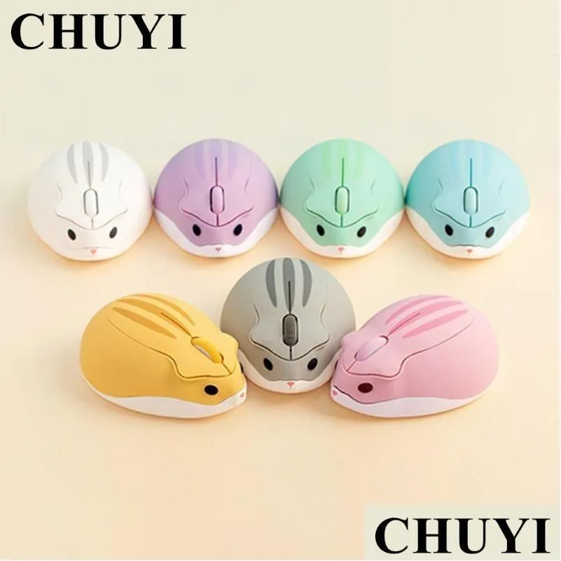 Souris Chuyi 2.4G souris optique sans fil mignon hamster dessin animé ordinateur ergonomique mini 3D PC bureau pour enfant fille cadeau livraison directe com dh2sj