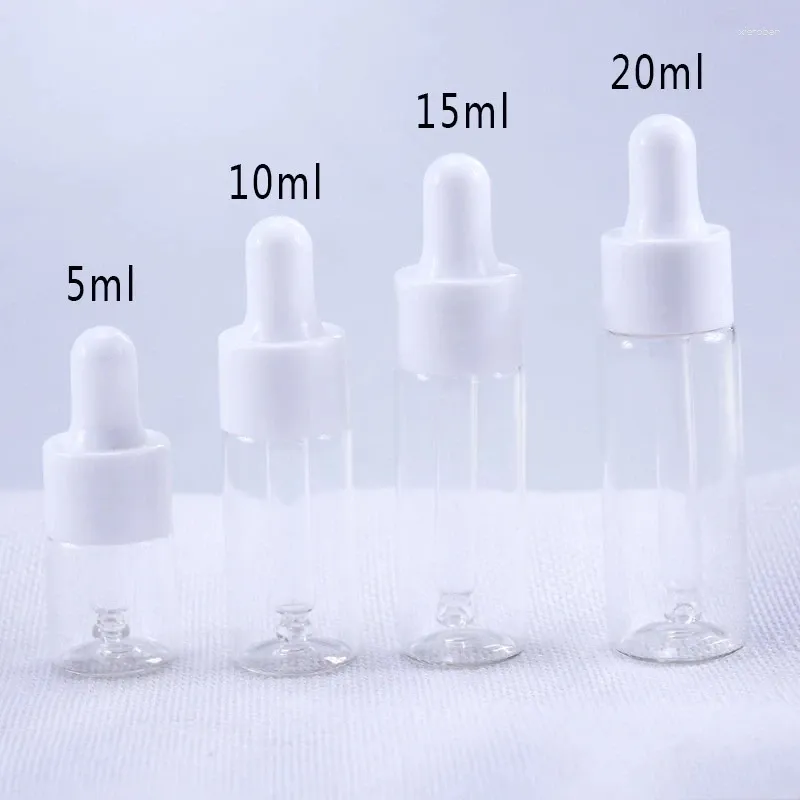 Opslag Flessen 50 stks/partij Helder Glas Essentiële Olie 5 ml 10 ml 15 ml 20 ml Druppelflesje Potten flesjes Met Pipet Voor Cosmetische Parfum