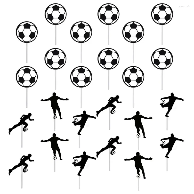 Festliga leveranser fotboll cupcake cake fotboll toppers dekoration partydecor stick plockar betalare svarta theme form dekorationer födelsedag