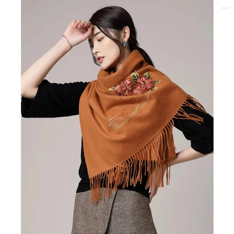 Bufandas Bufanda Mujer Lujo Señoras Lana Mantón Invierno Bordado Abrigo Pashmina Otoño Chic Borla Rectangular Ropa Accesorios Ropa