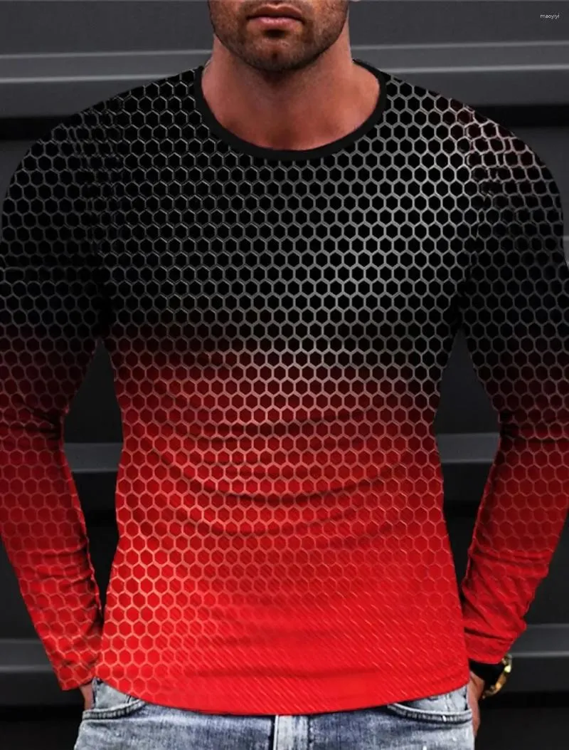 T-shirts pour hommes col rond chemise à manches longues impression 3D géométrie graphique t-shirt sweat printemps automne vêtements vêtements