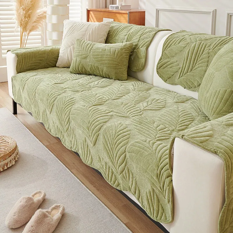 Housse de canapé en Chenille à feuilles douces, épaisse, combinaison monolithique, pour salon, tapis de canapé, décoration de maison élégante, 231220
