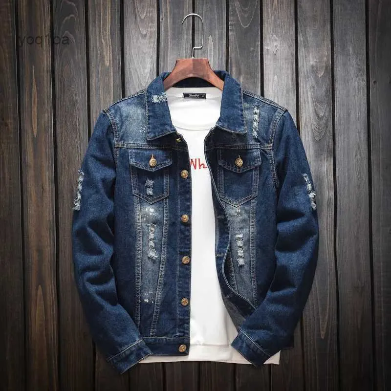 Vestes masculines veste hommes jeans bleu taboure de vêtements en manteau plus taille denim printemps automne jeune nouveau vêtements hippies décontractés vestets en denim en détressel231026