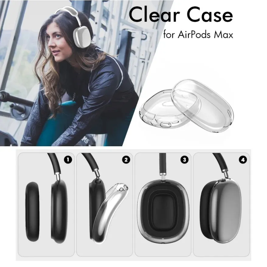 Per Airpods Max Auricolari Bluetooth Accessori Custodia protettiva impermeabile in silicone solido TPU trasparente Cuffie Custodia per cuffie