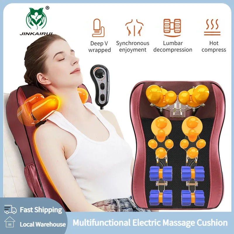 Masseur de dos taille du dos colonne cervicale multifonctionnel corps complet cou épaule coussin de Massage électrique pétrissage domestique masseur Shiatsu 231220