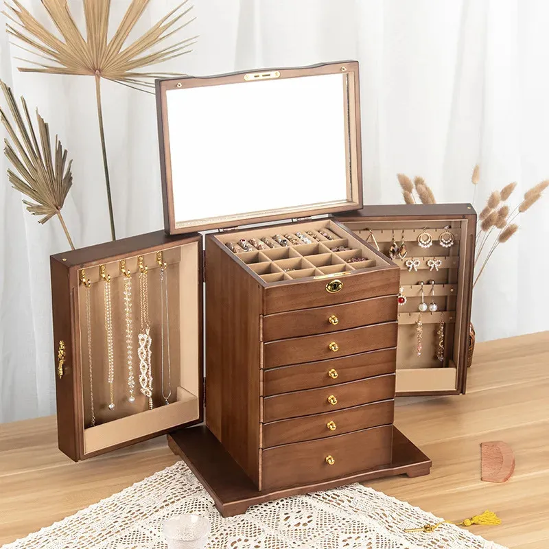 Jewelry Storage Vintage Wooden Box Antique Jewelry Box With Mirror Large  Jewelry Organizer: Elegant Wooden Jewelry Box With Drawers