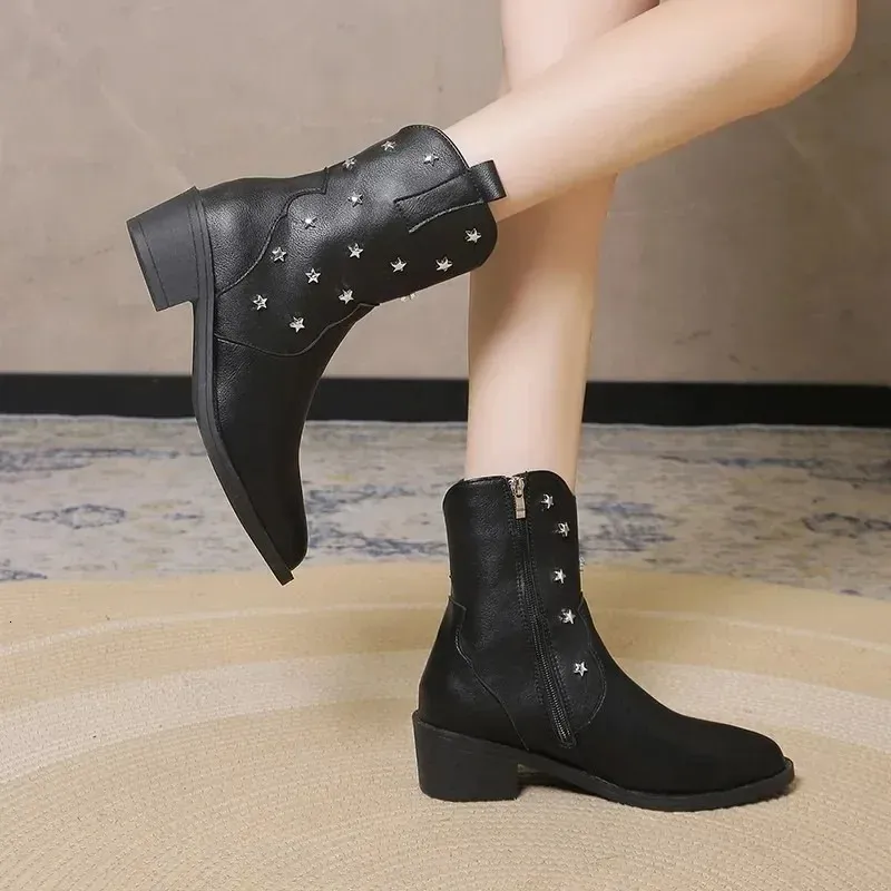 Boots dames chaussures marques rivet bottes femme côté mode zipp bottes modernes bottes femme rond