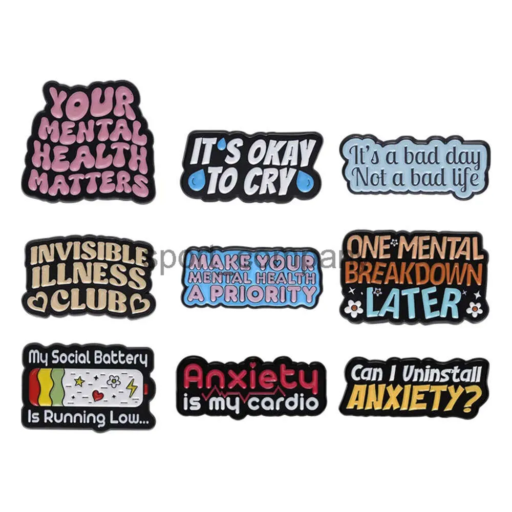 Rainbow Battery Enamel Brooch Letters Uninstall Anxiety Mental Breakdown Invisible Sickness Club Metal Badge Punk Pins Jewelry