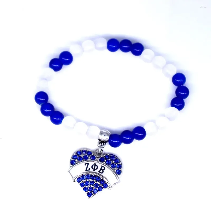 Charm armband anpassad acceptera mode blå och vita pärlor grekiska brev zeta phi beta zphib sorority presentmedlem souvenir smycken