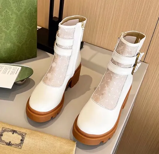 Stylish Womens Letter Print Ankle Boots Rhinestone Buckle