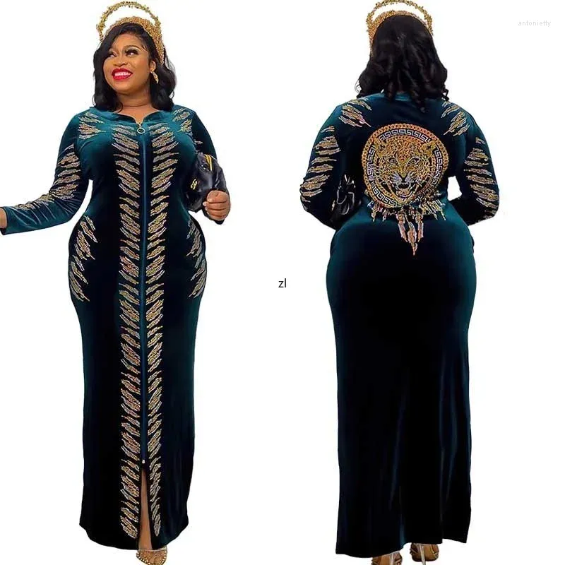 Ethnic Clothing Korean Velvet Diamond African For Women Fashion Muslim Abaya Slim Long Sleeve Maxi Party Evening Dress Robe 2023