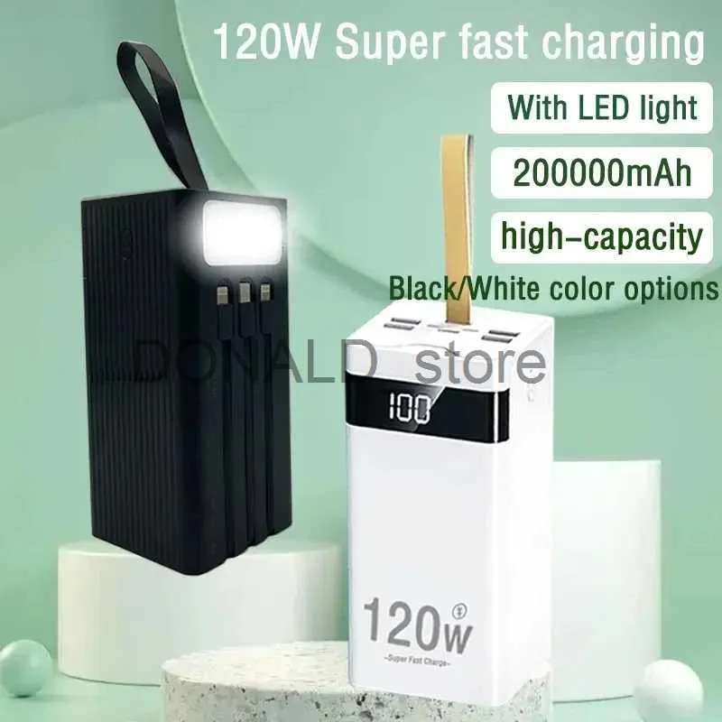 Bancos de energia para celular Fonte de alimentação móvel 200Ah Grande capacidade 120W Carregamento ultra rápido Tela digital inteligente com LED J231220