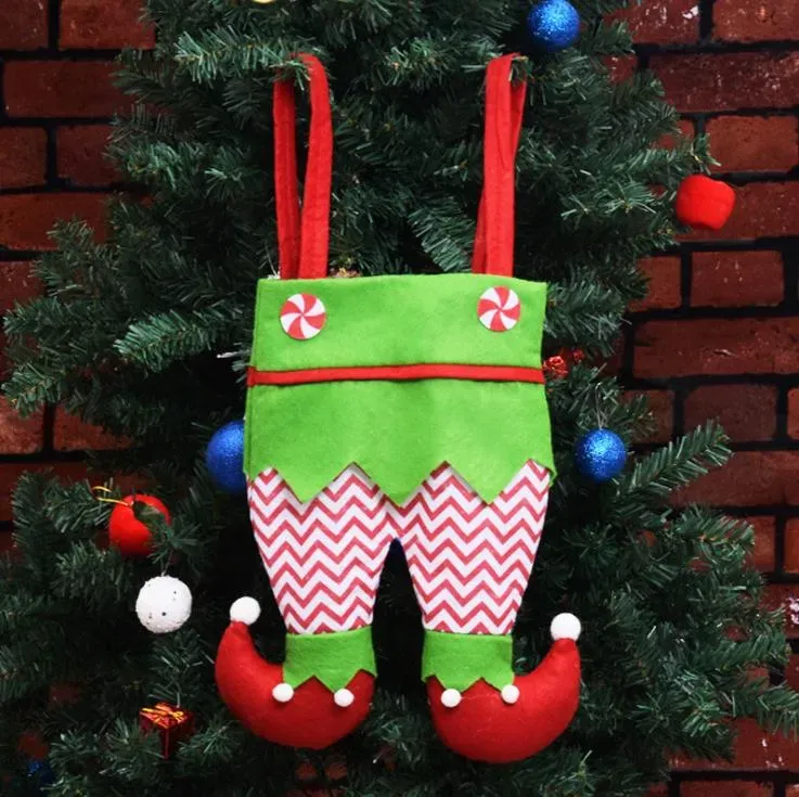 Elf Pants Stocking Christmas Decorations Ornament Xmas Fabric Candy Bag Festival Party Accessory Best Gifts SN1486