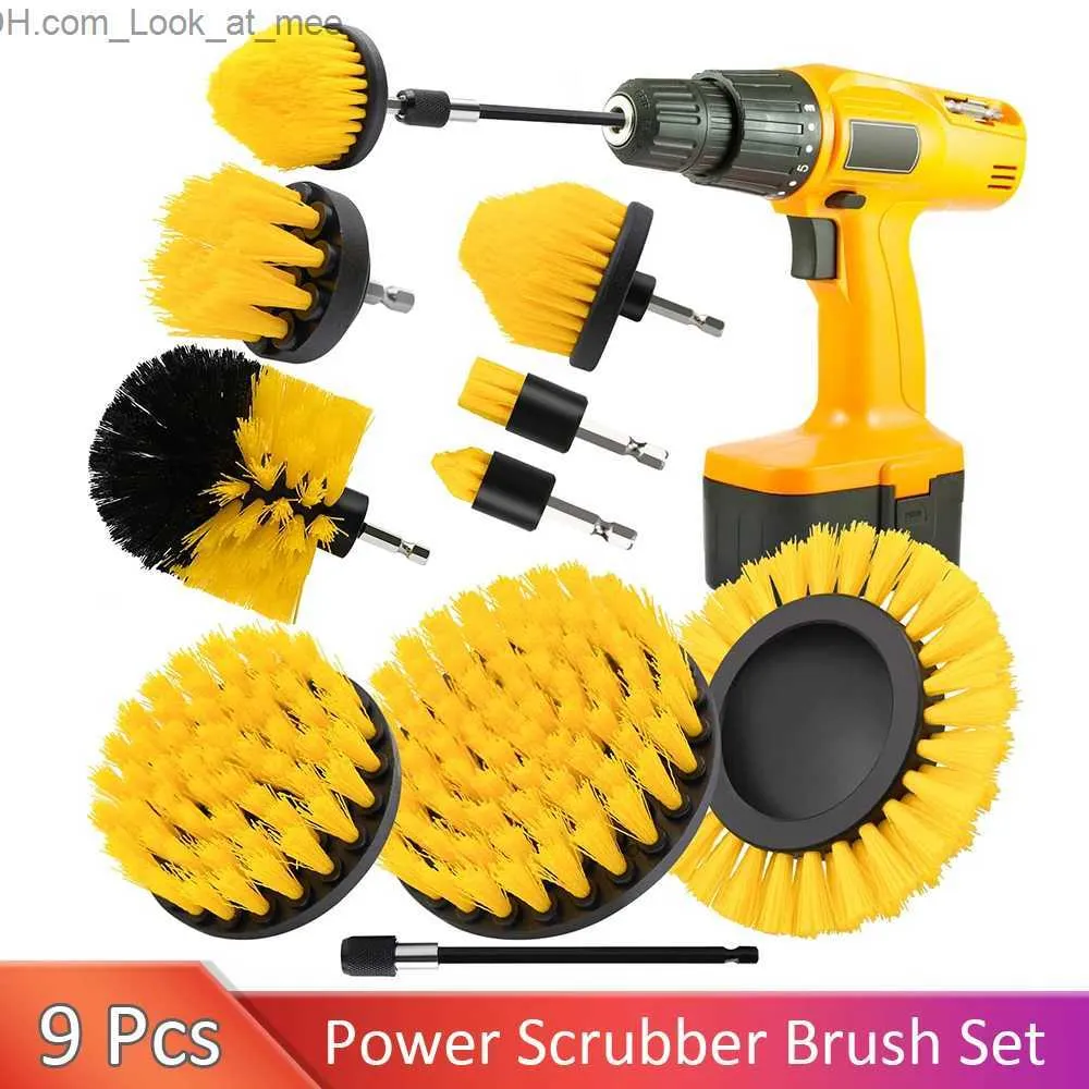 Cleaning Brushes 9 Pcs Drill Brush Attachment Set Power Scrubber Brush with 1pcs 1/4in Extend Long Attachment Drill Scrub Brush for Tile Grout Q231220