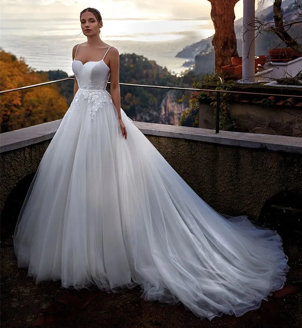 Spaghetti Strap Sweetheart Neckline Wedding Dress Romantic Lace