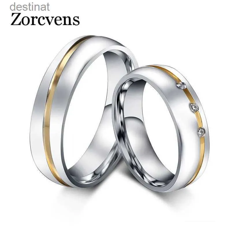 Solitaire Ring ZORCVENS 2023 New Fashion Wedding rings for couples stainless steel ring with AAA+ CZ stone jewelry never fadeL231220