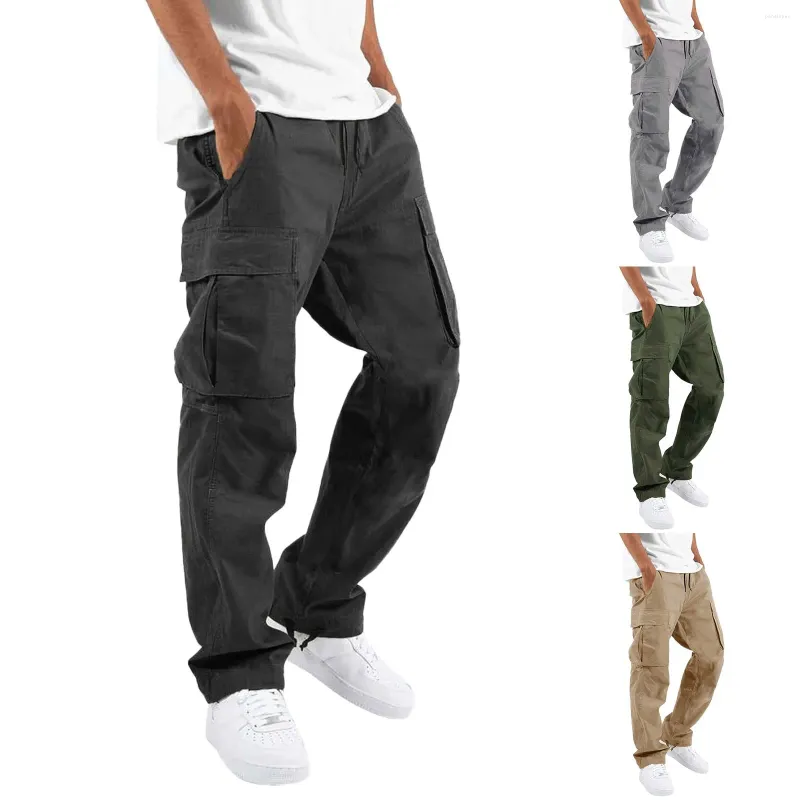 Pantalons pour hommes Hommes Casual Taille Couleur Sports Chapeau Multi Tissé Poche Corde Solide Street Cargo Cravate Olive