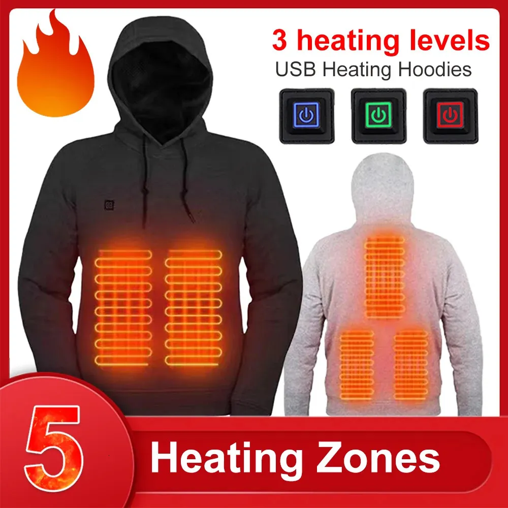 Sudaderas con capucha para hombres Sudaderas Hombres Mujeres Sudaderas con capucha con calefacción USB Chaqueta con calefacción de gran tamaño de manga larga 5 zonas de calefacción 3 niveles de calor Sudaderas recargables Invierno 231220