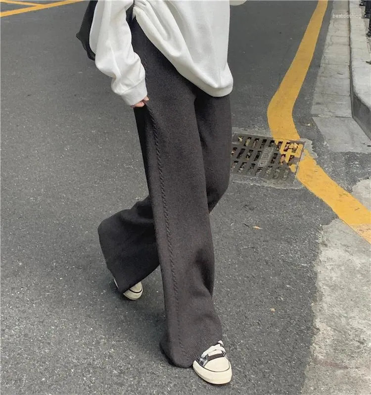 Women's Pants Autumn And Winter Cable Loose-Fitting Slimming Thickened Wool High Waist Knit Straight Wide Leg Mop Female Fashion