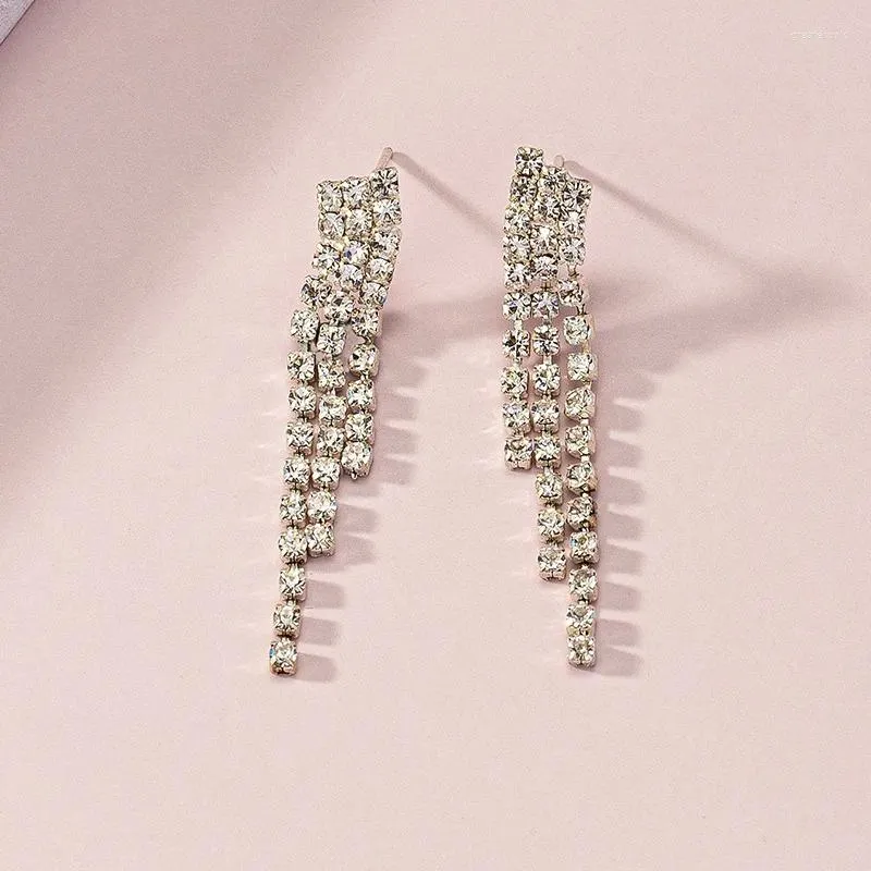 Stud Earrings Stylish Zircon Full Rhinestone-set Long Pendant Luxury Women Jewelry Accessories Fringed Exaggerated Gift