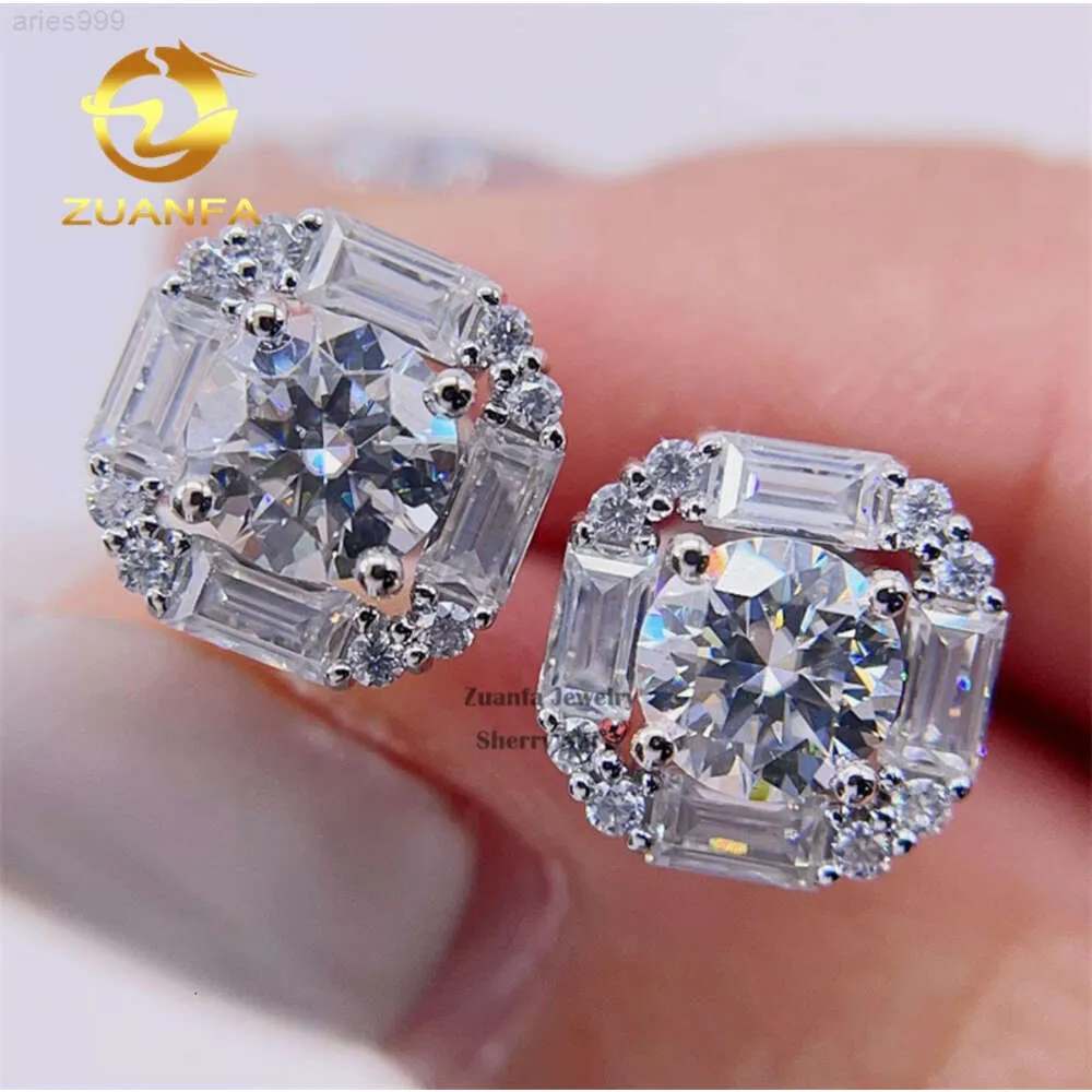 Pass Diamond Tester 9mm Vvs Baguette Moissanite Stud Oorbellen met schroef terug 10k gouden sieraden