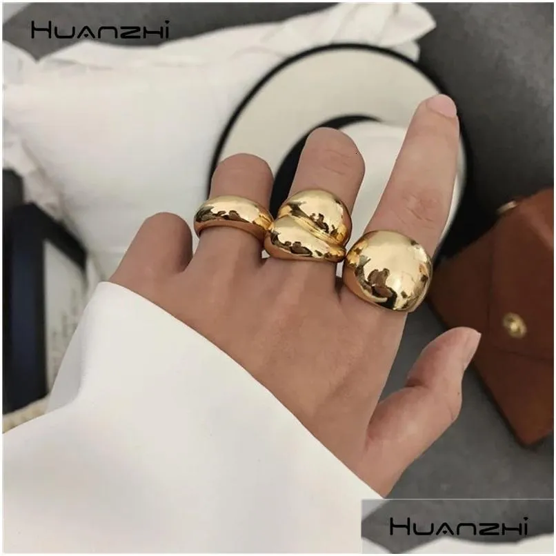 Кольца-кольца Huanzhi Золотой Цвет Sier Металл Минималистский Глянцевый Широкий Открытый Геометрический Палец Для Женщин Мужчин Ювелирные Изделия 230814 Drop Del Dhgx2