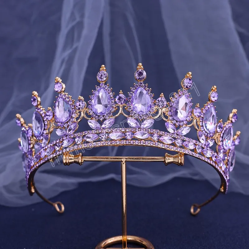 Princesa completa rosa vermelha cristal tiara coroa para mulheres meninas casamento elegante vestido de noiva festa jóias acessórios